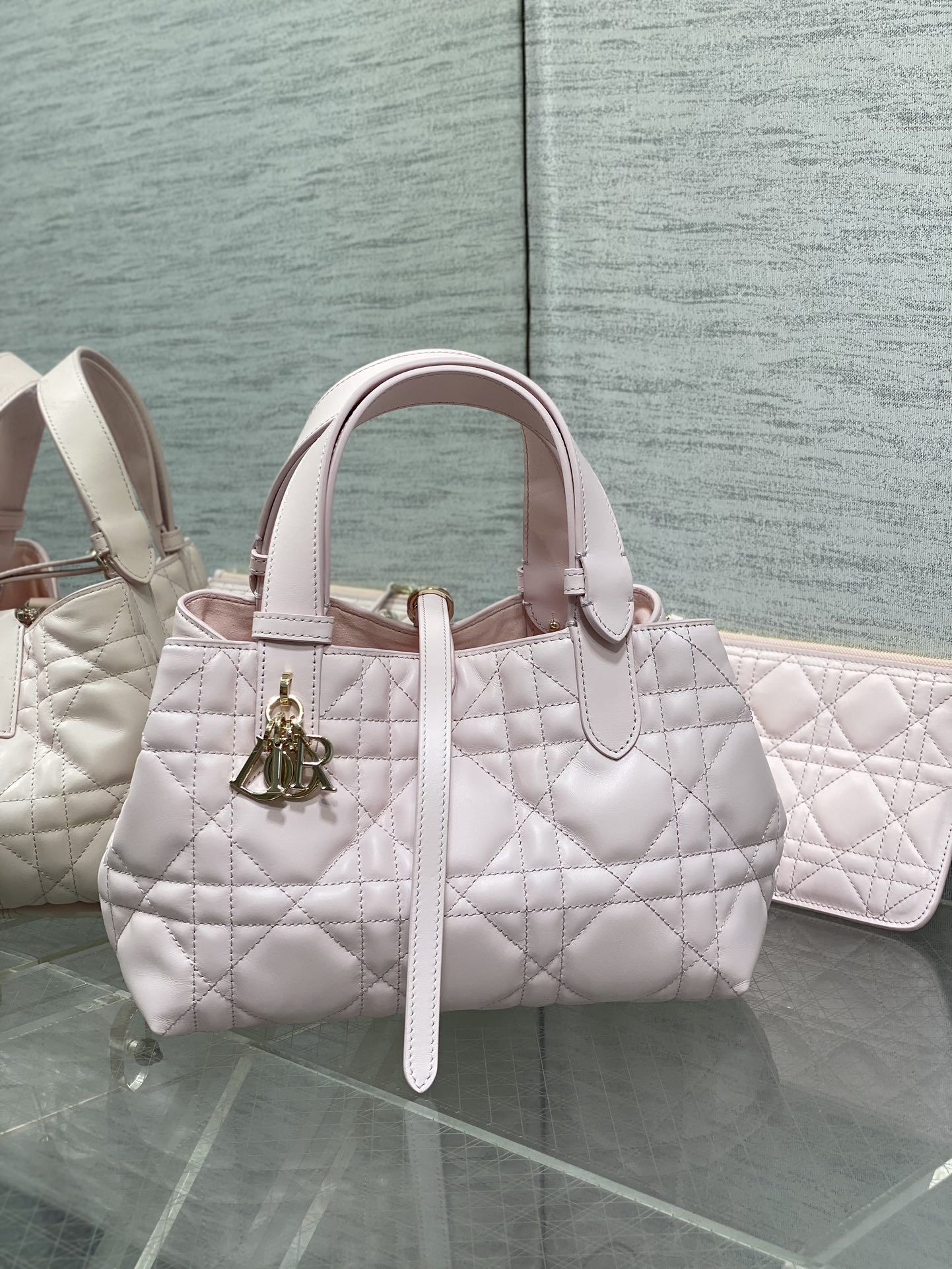 Small Dior Toujours Bag Pale Pink Macrocannage Calfskin